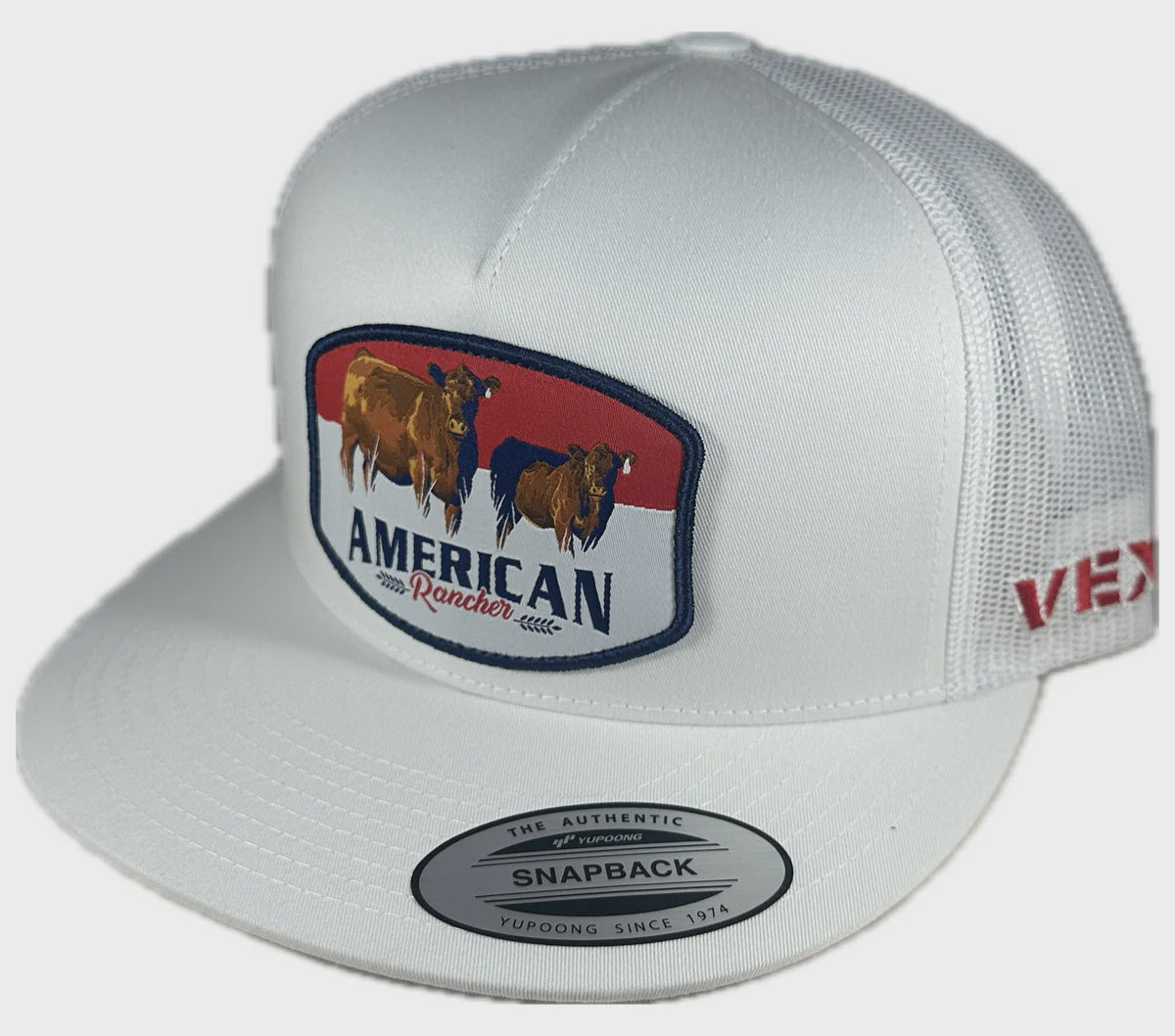 HT-325-002 | VEXIL AMERICAN RANCHER RED ANGUS COW WHITE MESH CAP
