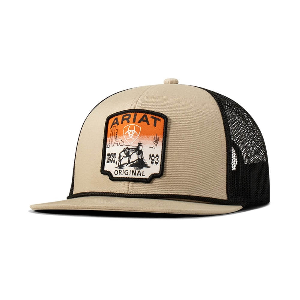 A3000914146 | ARIAT KHAKI/BLACK DESERT SCENE PATCH CAP