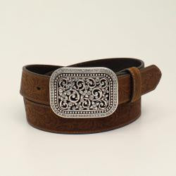 A10006944 | ARIAT WOMEN'S BROWN EMBOSSED DIAMOND BUCKLE BELT