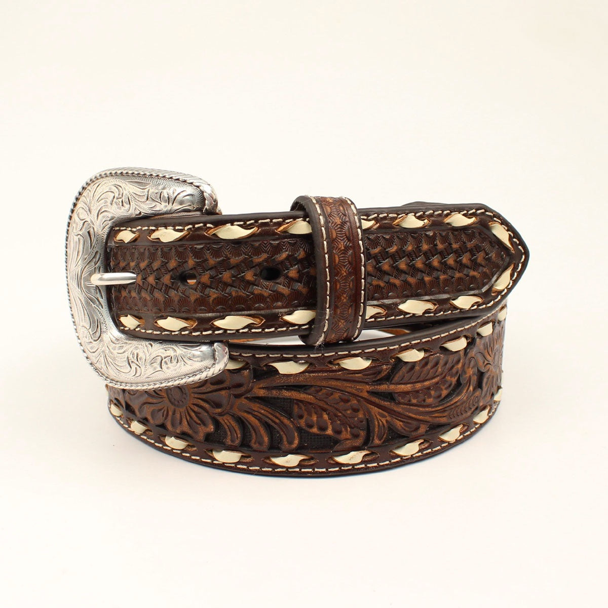 A10033002 | ARIAT MEN'S BROWN FLORAL EMBOSSED BELT