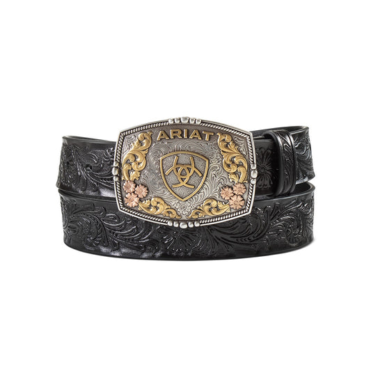 A1568101 | ARIAT WOMENS BLACK FLORAL EMBOSSED BELT