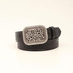 A10006901| ARIAT WOMEN'S BLACK FLORAL TOOLED BELT