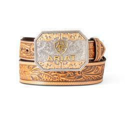 A1042208 / MEN'S ARIAT TAN FLORAL EMBOSSED BELT