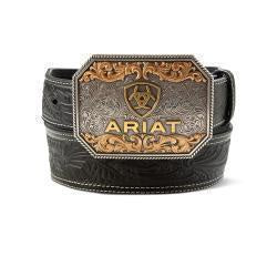 A1042201 | ARIAT MENS BLACK FLORAL EMBOSSED LEATHER BELT