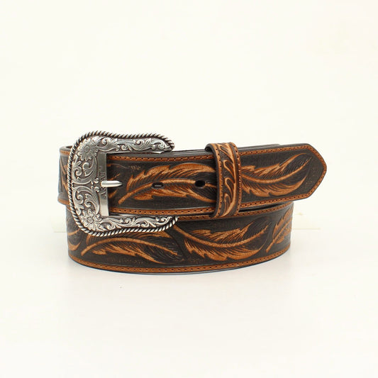 A1029608 | MEN'S DARK BROWN FEATHER TOOLED BELT