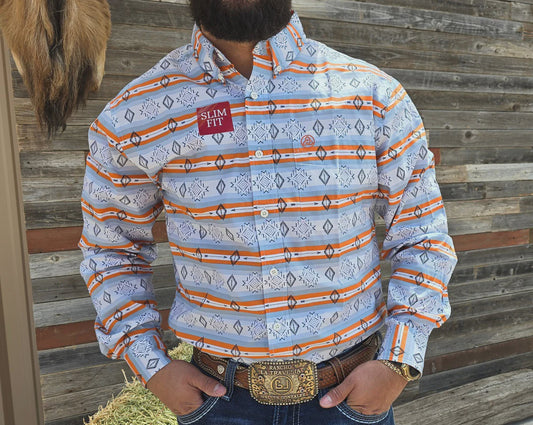 SKCL2023014 | CUEROLINE LIGHT BLUE/ORANGE AZTEC L/S SHIRT