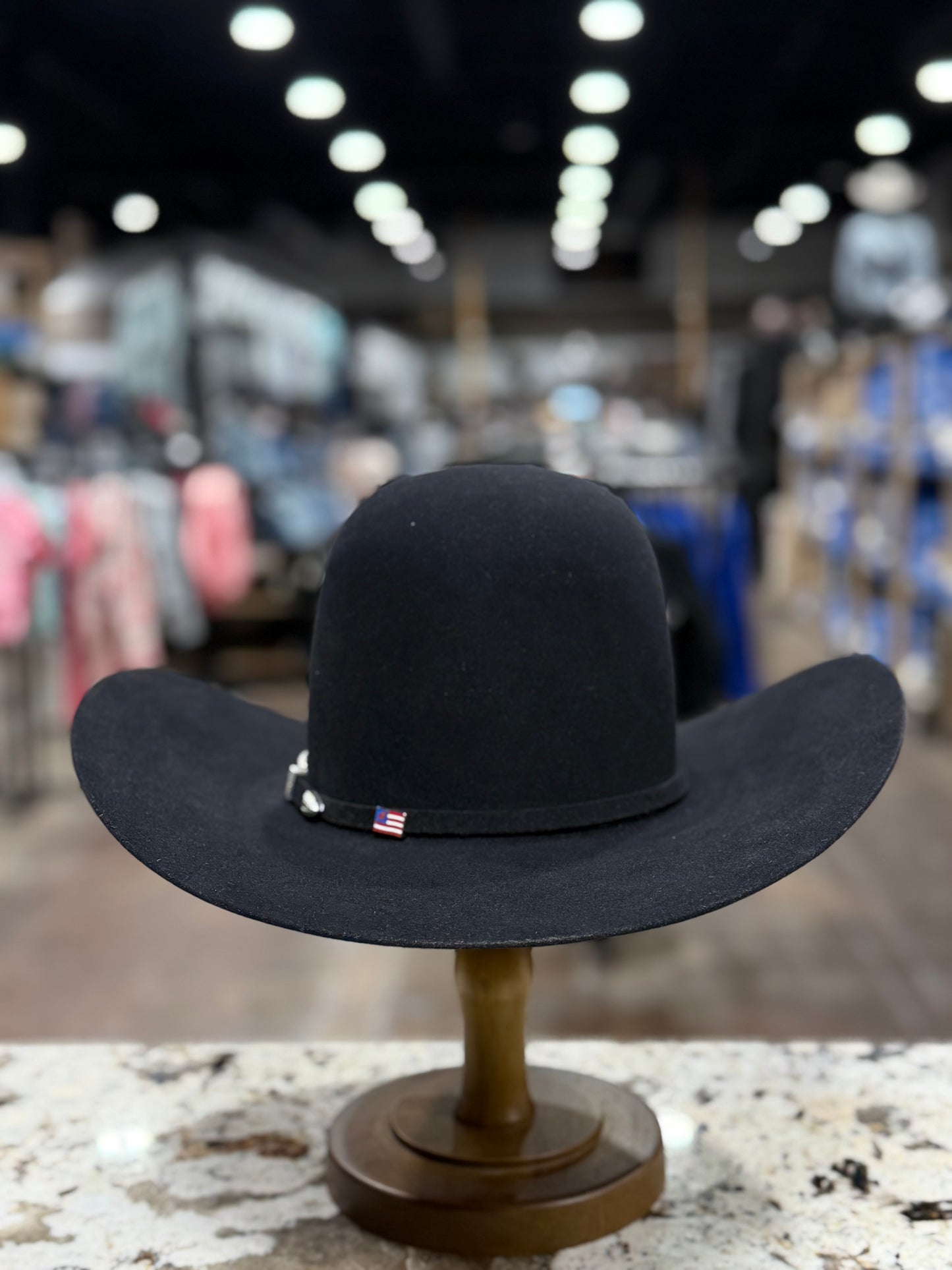 AMERICAN FELT 7X BLACK OPEN CROWN 4 1/4 INCH BRIM
