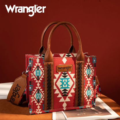 Wrangler Southwestern Print Small Canvas Tote/Crossbody -Burgundy