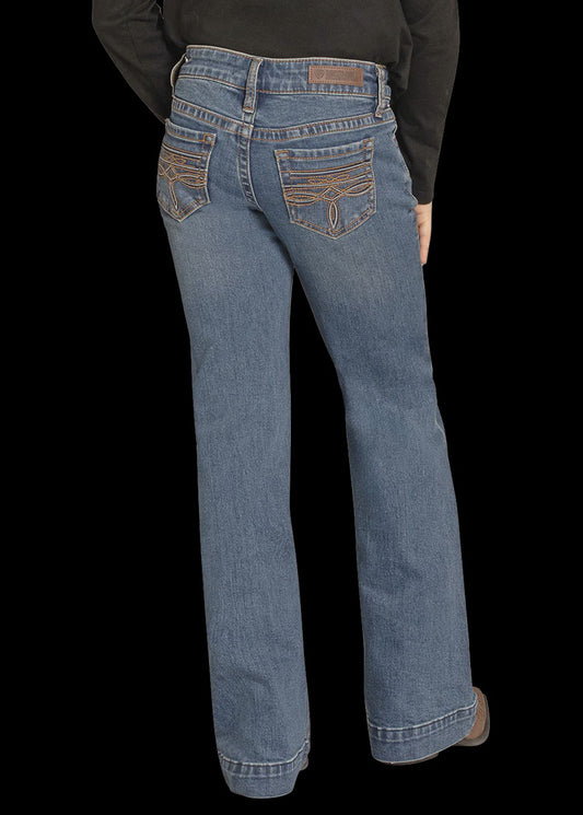 BG4MD06084 | ROCK&ROLL GIRL'S BOOT STITCH POCKET TROUDER JEAN - MEDIUM WASH