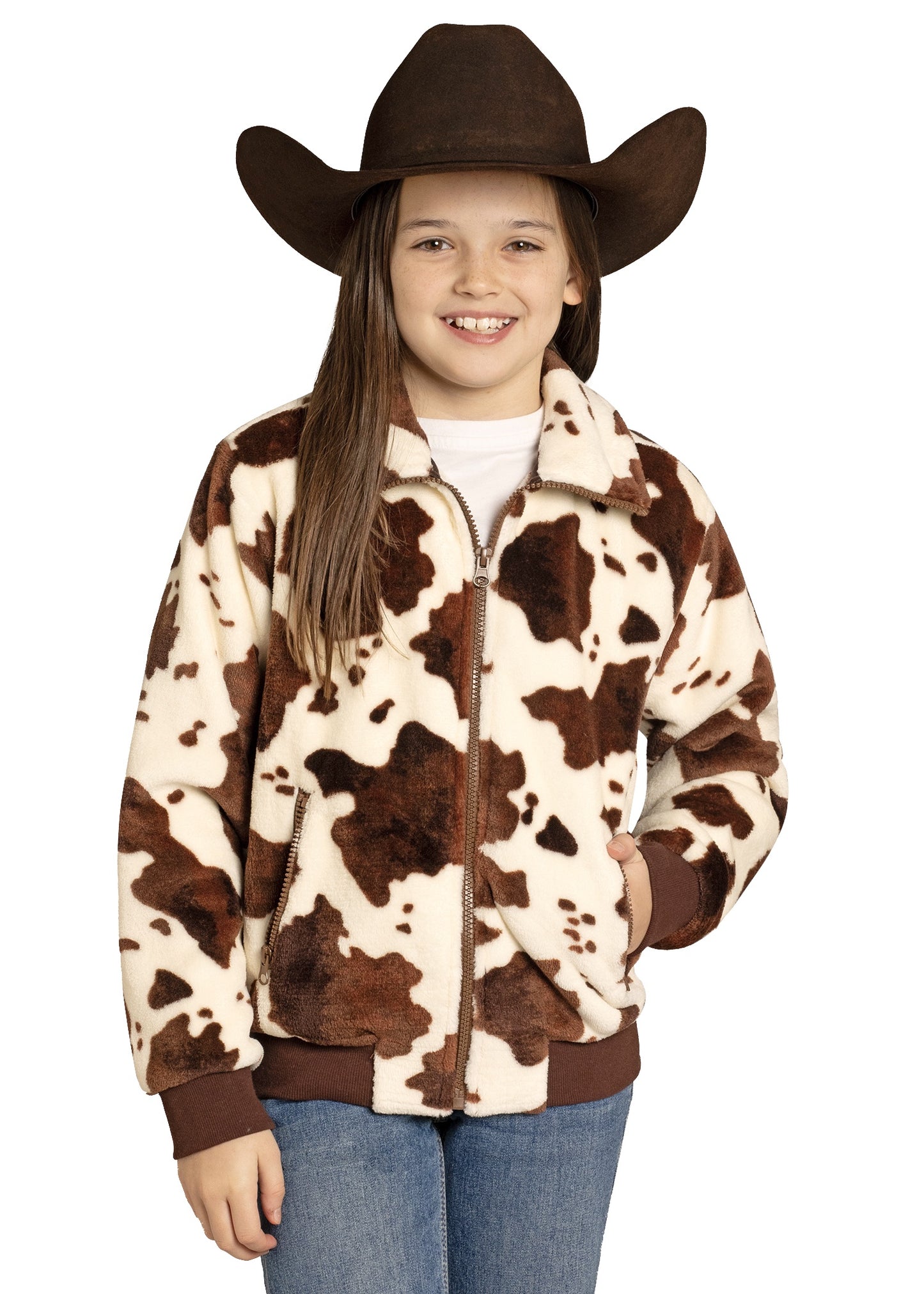 BG92C07757 | ROCK & ROLL GIRLS COW PRINT JACKET