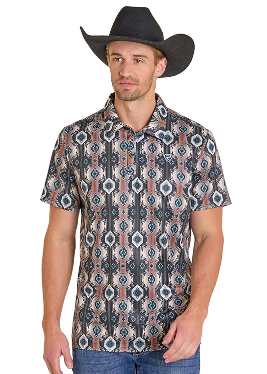 BM51T07684 | ROCK & ROLL MENS BLACK AZTEC POLO