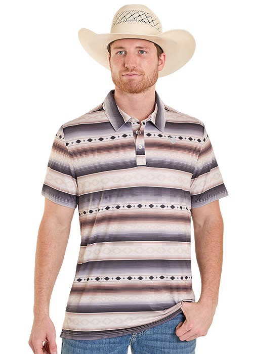 BM51T08347 | ROCK & ROLL MENS  BLACK AZTEC STRIPE POLO