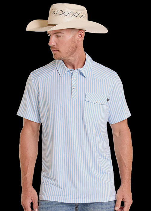 BM51T09059 | ROCK & ROLL MENS WHITE WESTERN STRIPED POLO