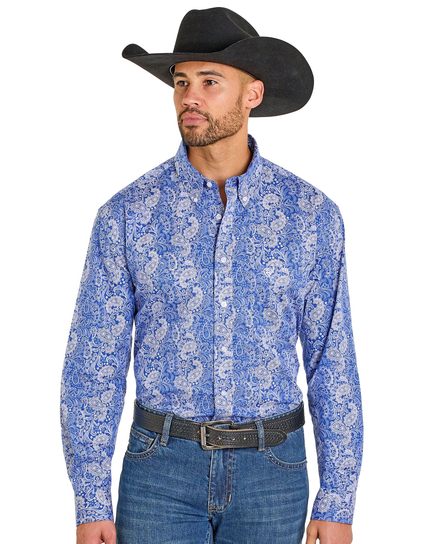 BMB2S07644 | ROCK & ROLL MENS BLUE PAISLEY L/S BUTTON UP
