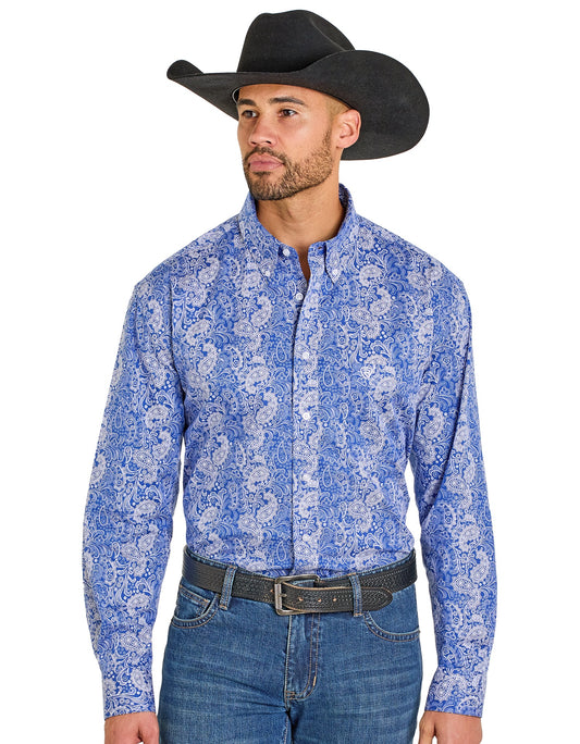 BMB2S07644 | ROCK & ROLL MENS BLUE PAISLEY L/S BUTTON UP