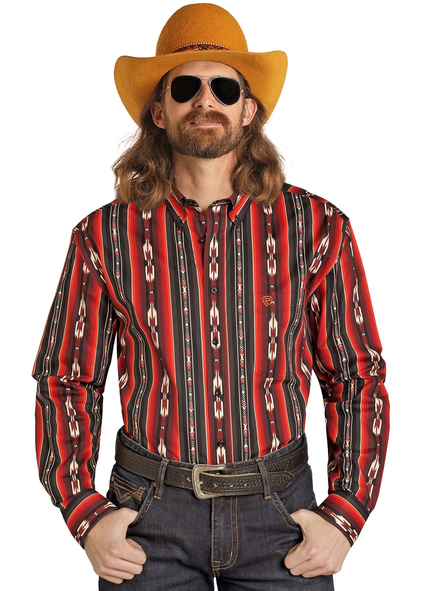 BMB2S07656 | ROCK & ROLL MENS STRIPE L/S BUTTON UP