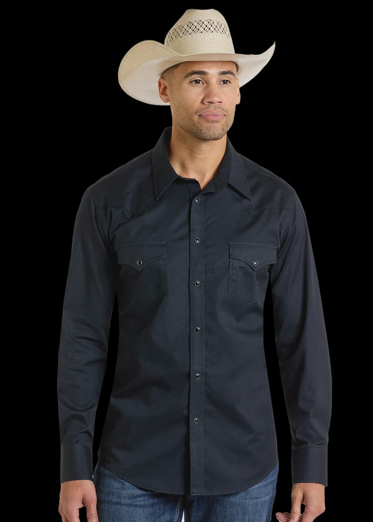 BMN2S05132 | ROCK&ROLL MEN’S SOLID TWILL L/S SNAP SHIRT - BLACK