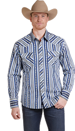 BMN2S09433 | ROCK&ROLL MEN'S AZTEC STRIPE PRINTL/S SNAP SHIRT - BLUE
