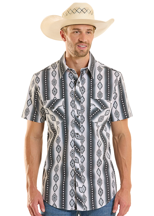BMN3S08673 | ROCK&ROLL MEN'S BLACK AZTED S/S SNAP SHIRT
