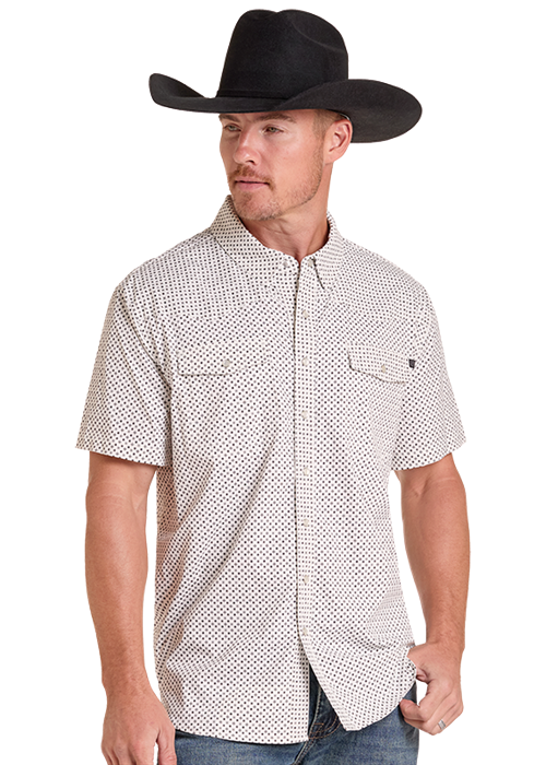 BMN3S09462 | ROCK & ROLL MENS TEK CORE WHITE MICRO GEO S/S PEARL SNAP