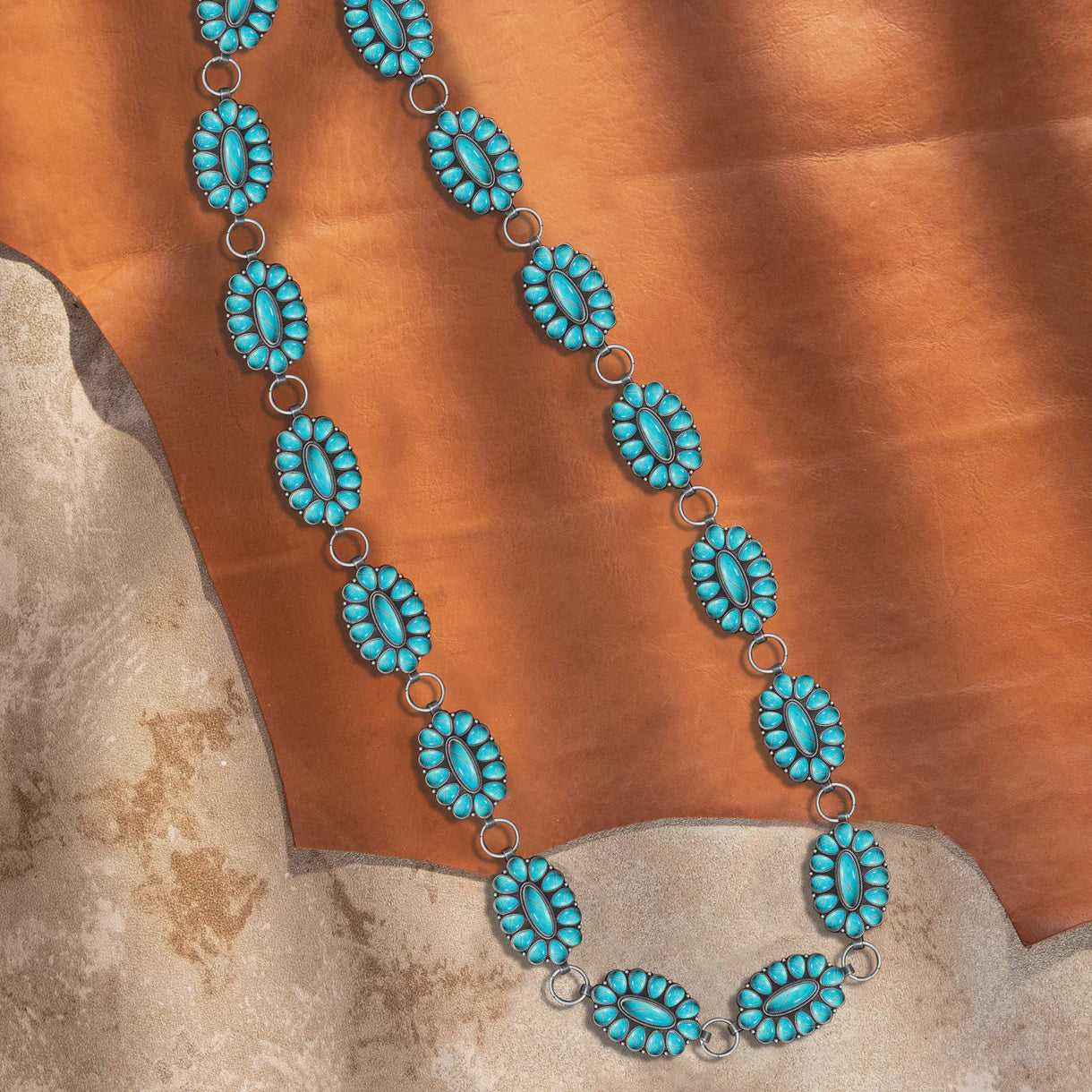 CB-1004TQ | RUSTIC COUTURE'S TURQUOISE STONE CONCHO LINK CHAIN BELT