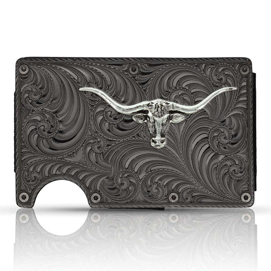 CRCARD3 | MONTANA SILVERSMITHS GUNMETAL WITH LINGHORN CARD/CASH CASE