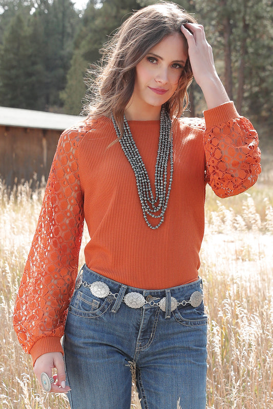 Women's Waffle Knit Blouse - Copper