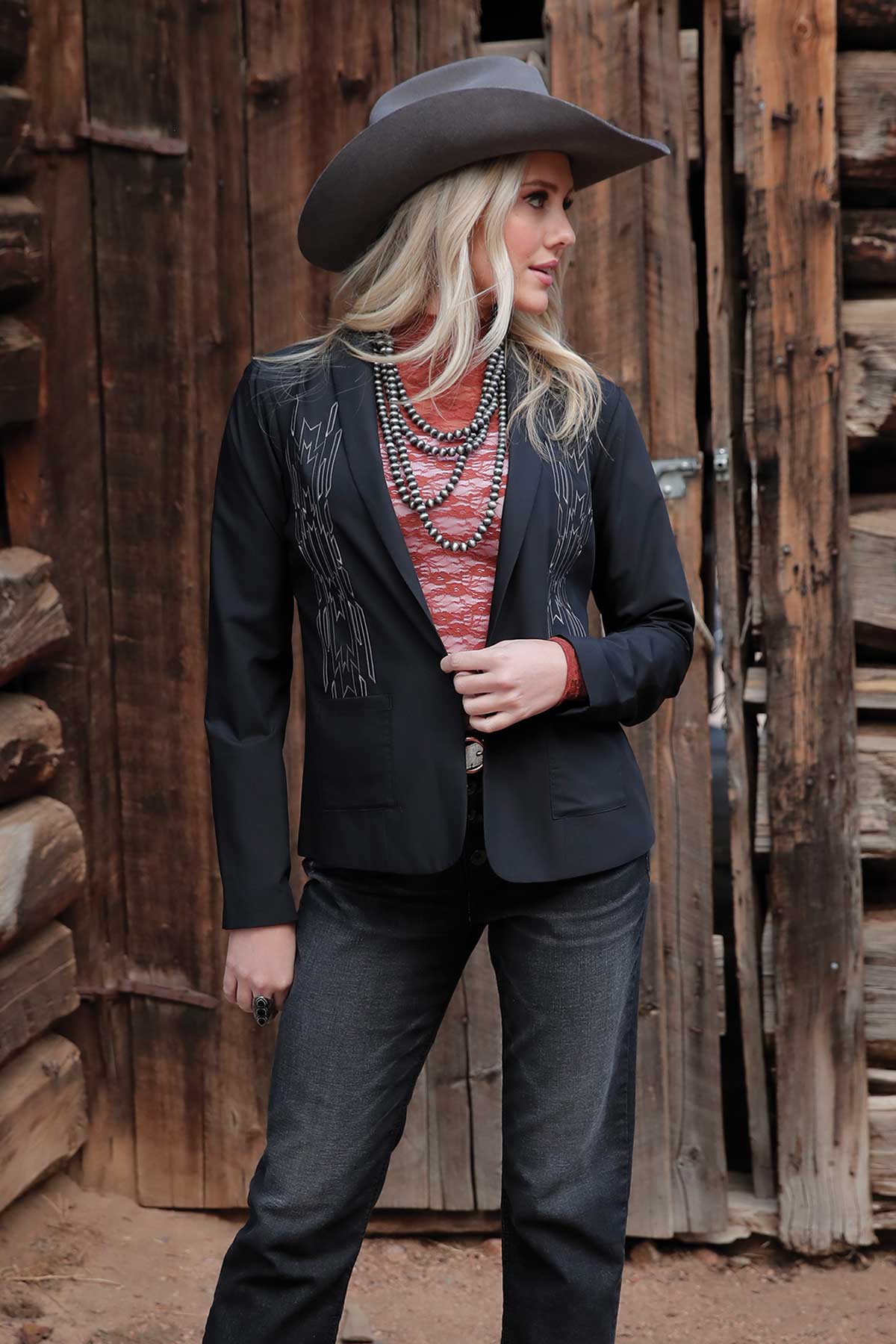 Women's Embroidered Blazer - Black