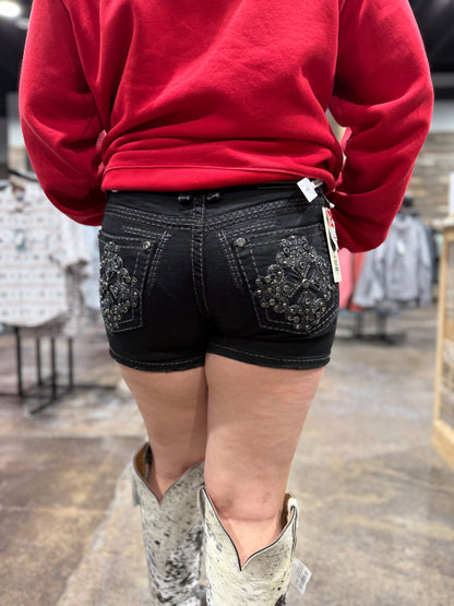 A1128-S | ANSWER ME WOMEN'S BLACK DENIM SHORTS - FINAL SALE