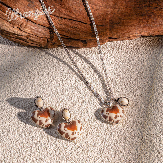 WNS2-1129S-BG | WRANGLER SILVER COW PRINT 2PC NECKLACE SET - BEIGE STONE