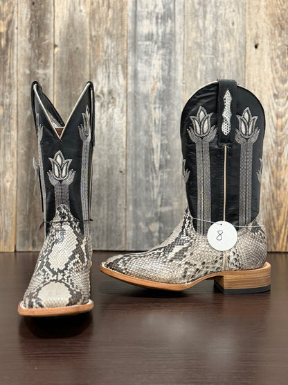 RANCHERS PYTHON BACK CUT NATURAL MUSTANG TOE BLACK TULIP TUBE