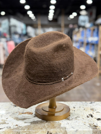 RODEO KING FELT 10X GRIZZLY CHOCOLATE OPEN CROWN 4 1/2 INCH BRIM