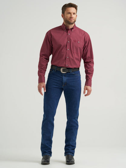 112369639 | WRANGLER MEN'S GEORGE STRAIT WHITE/WINE LS SHIRT