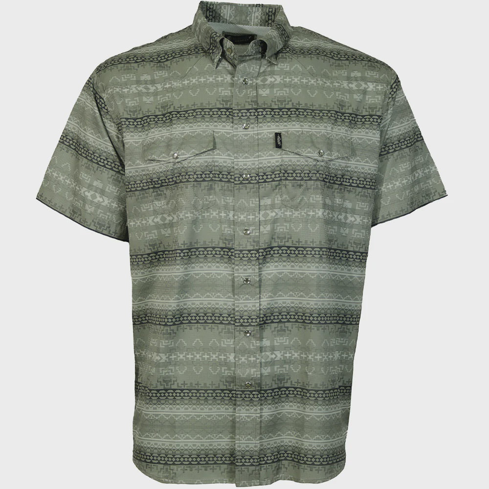 HT2621GRAZ | HOOEY MEN'S SOL S/S PEARL SNAP SHIRT - FOG GREEN AZTEC