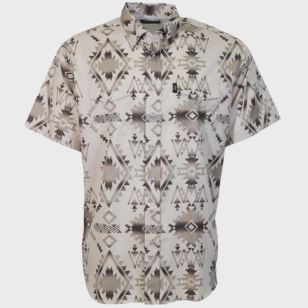 HT2621TNAZ | HOOEY MEN'S SOL S/S PEARL SNAP SHIRT - TAN/AZTEC