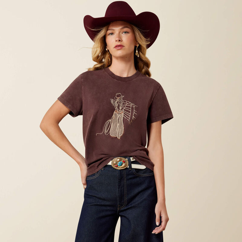 10079672 | ARIAT WOMEN'S REBEL WITH A CAUSE S/S T-SHIRT - CHOCOLATE PLUM