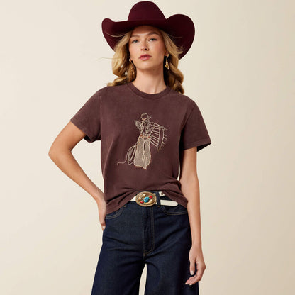 10079672 | ARIAT WOMEN'S REBEL WITH A CAUSE S/S T-SHIRT - CHOCOLATE PLUM