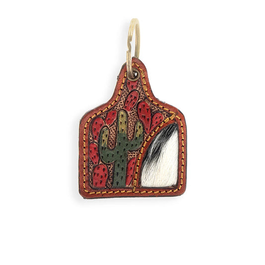 Cactus Hand Tooled Leather Key Fob -9825