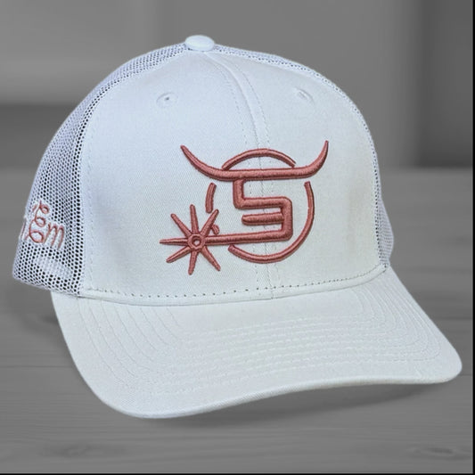 SPIN EM ROSE ADJUSTABLE CAP - WHITE/WHITE/ROSE CIRCLE LOGO