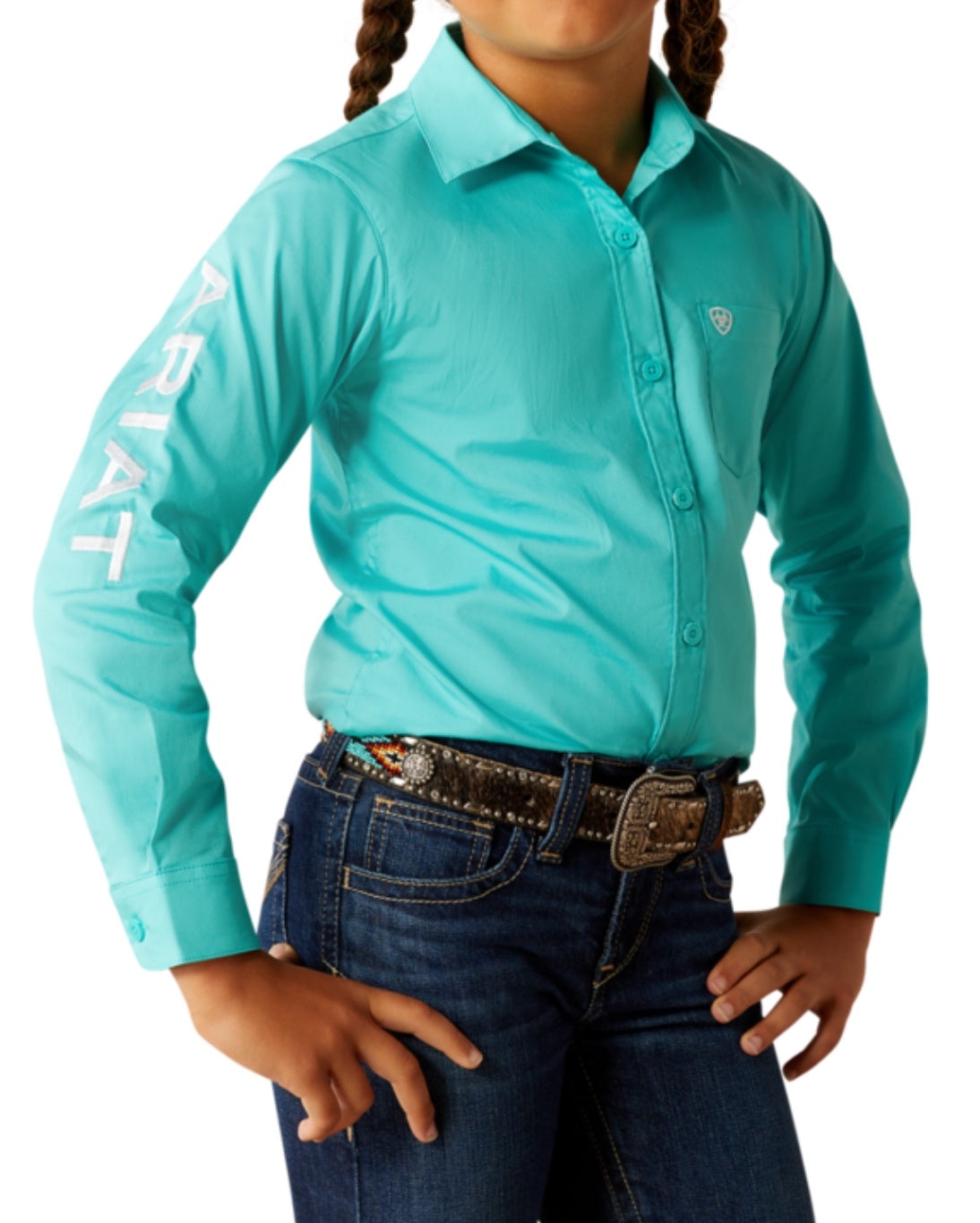10054935 | ARIAT GIRL'S BLUE TURQUOISE TEAM KIRBY L/S SHIRT
