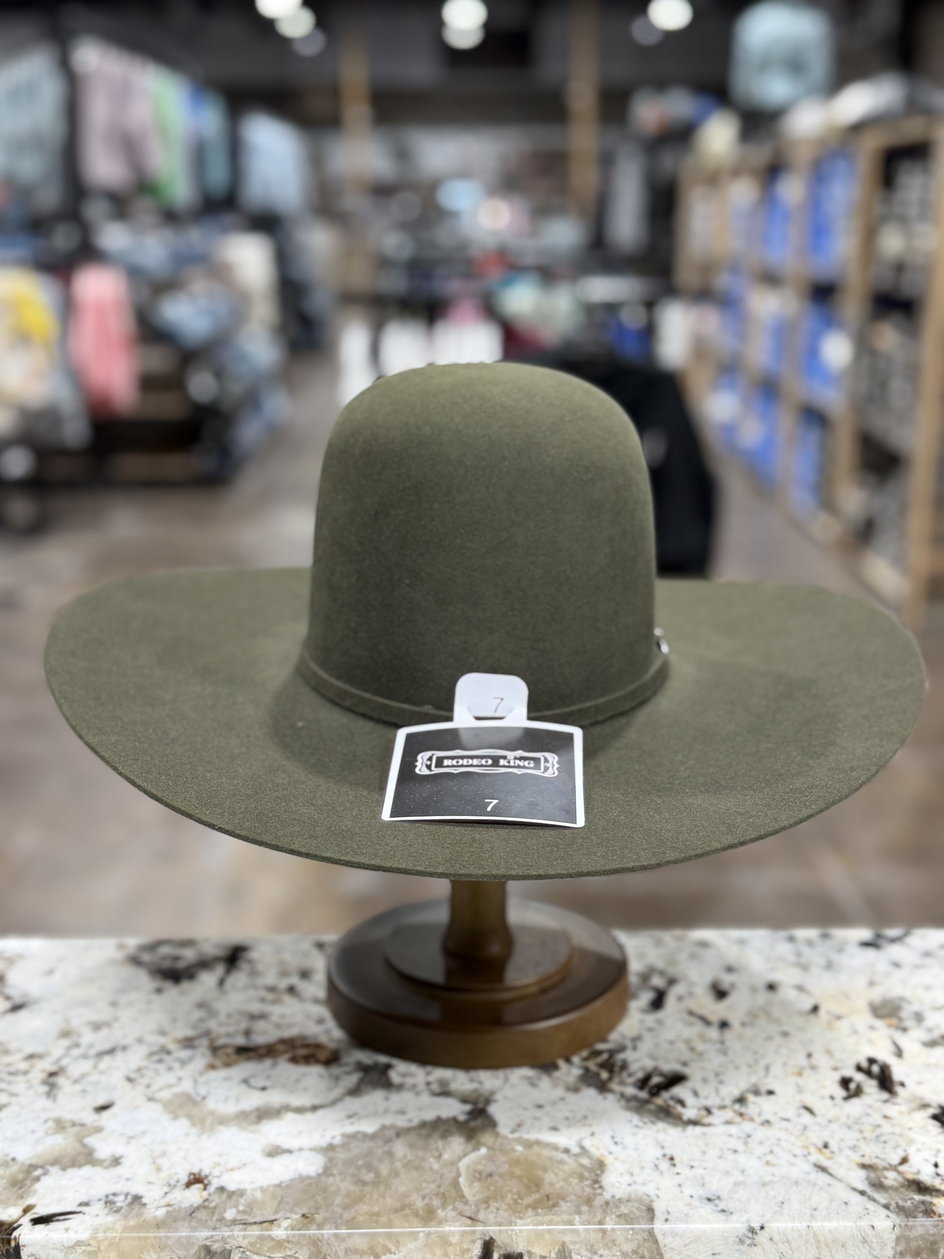 RODEO KING FELT 7X MOSS GREEN OPEN CROWN 4 7/8 INCH BRIM