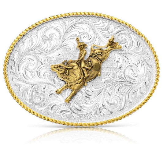 1255-528/ 2-TONE CLASSIC WESTERN BULL RIDER BUCKLE