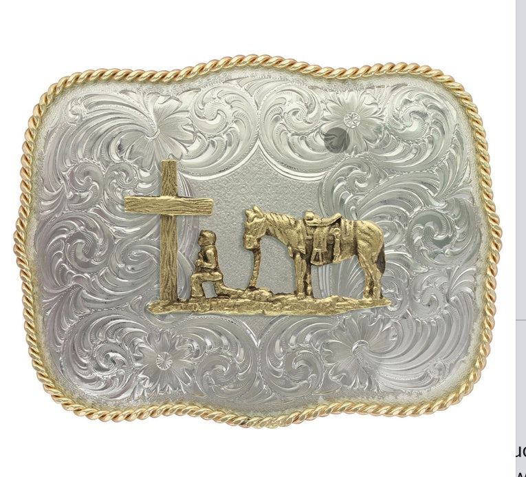 G868-731/ GERMAN SILVER CHRISTIAN COWBOY BUCKLE