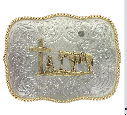 G868-731/ GERMAN SILVER CHRISTIAN COWBOY BUCKLE