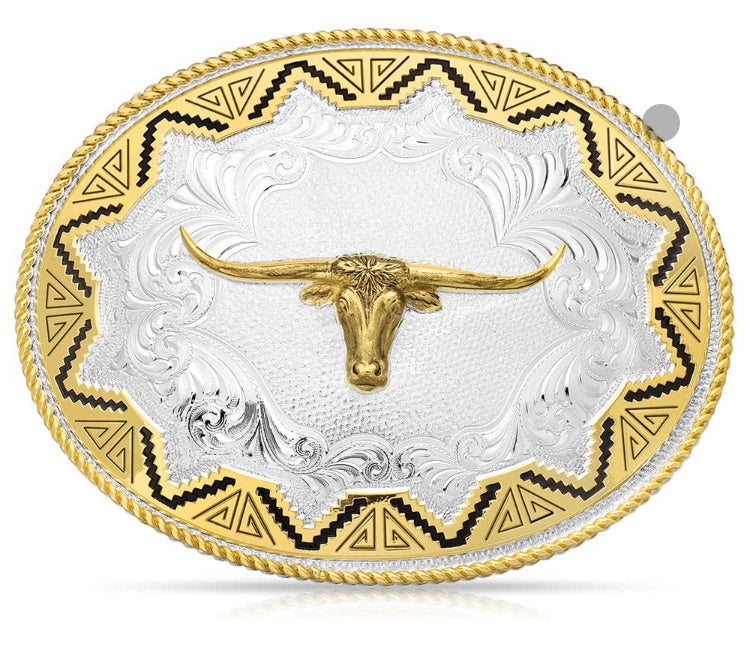 2190-767M/ LARGE SOUTHWEST SUN LONGHORN BUCKLE