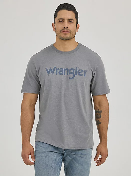 112344123 | WRANGLER MEN’S GREY DISTRESSED LOGO SS T-SHIRT
