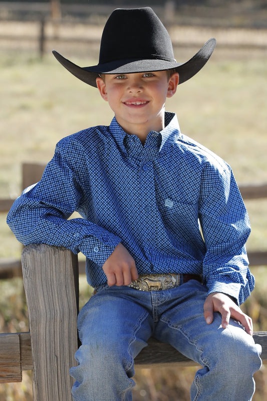 MTW7060352 | BOY'S CINCH ROYAL BLUE GEO LS SHIRT