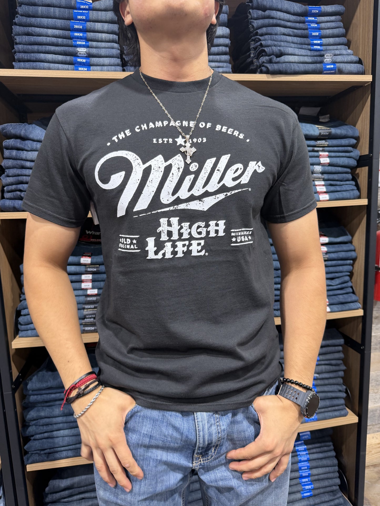 47-301-300 | MENS BLACK VINTAGE MILLER HIGH LIFE SS TEE