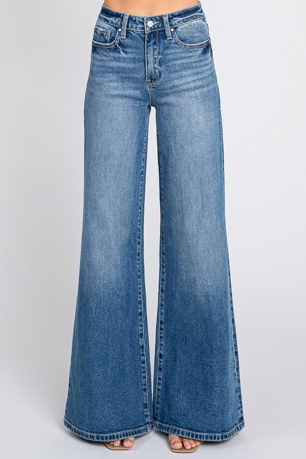P1081F-MD | WOMENS HIGH RISE WIDE FLARE JEAN