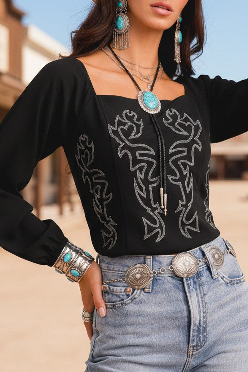 *FINAL SALE* E2512094 | WOMEN'S WESTERN EMBRIODERED TOP